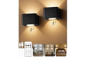 cambk Battery Operated Wall Sconces Set of 2 for Living Room, Wireless Rechargeable Motion Sensor Wall Light with Remote for 