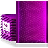 Fuxury Foil Bubble Mailers 6x10" 50 Pack,Sturdy Padded Envelopes Usable Size 6x9",Strong Adhesion Bubble Shipping Envelopes,Thick Opaque Shipping Bags for Mailing Jewelry Makeup Gift Small Item Purple