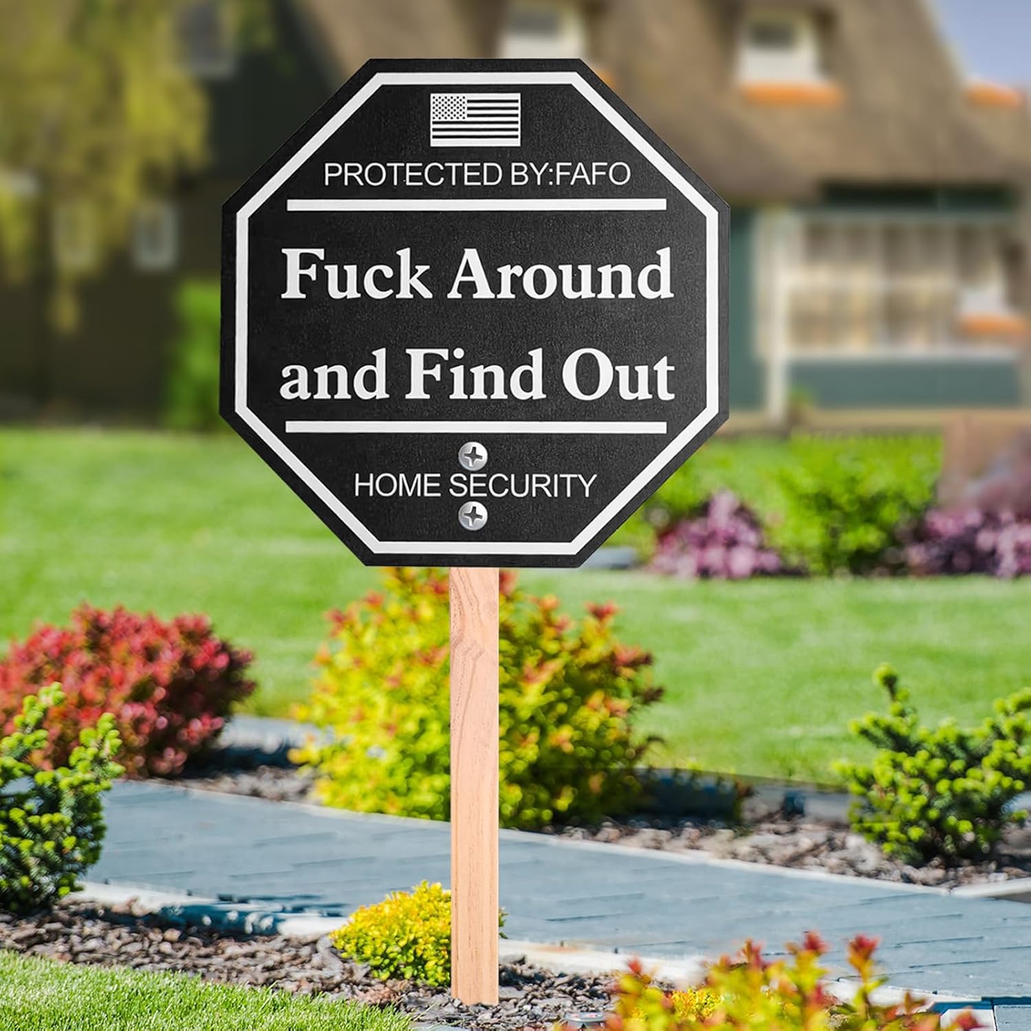 Yard Signs - Fuck Around and Find Out Signs, FAFO Front Yard Decor Home Security Signs, Wood Front Patio Decor Property Security Protected By Surveillance Sign, Funny Warning Signs（Black with Flat）