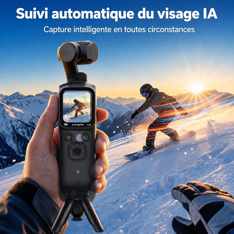 Camera Vlog 4K avec Suivi du Visage, Objectif Rotatif à 180°, Caméra de Corps avec WiFi pour Vélo, Voyage
