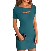VICHYIE Womens Summer Dresses Cutout One Piece Ribbed Bodycon Mini Short Sleeve Casual Slim Fitted Pencil Dresses