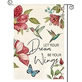 AVOIN colorlife Hummingbird Spring Floral Garden Flag 12x18 Inch Double Sided Outside, Seasonal Welcome Yard Outdoor Flag