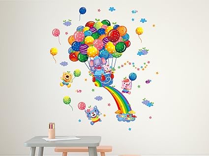 Amazon Brand - Solimo Wall Sticker for Kids Room (Balloon Party, Ideal Size on Wall, 54 cm X 63 cm)