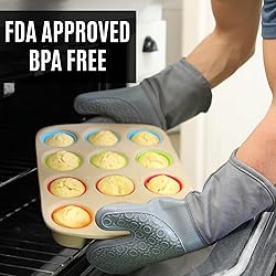 HOMWE Silicone Oven Mitts and Pot Holders, 4-Piece