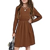 Meikulo Girls Textured Knit Sweater Dress Kids Long Sleeve A-line Fall Dresses 3-12 Years