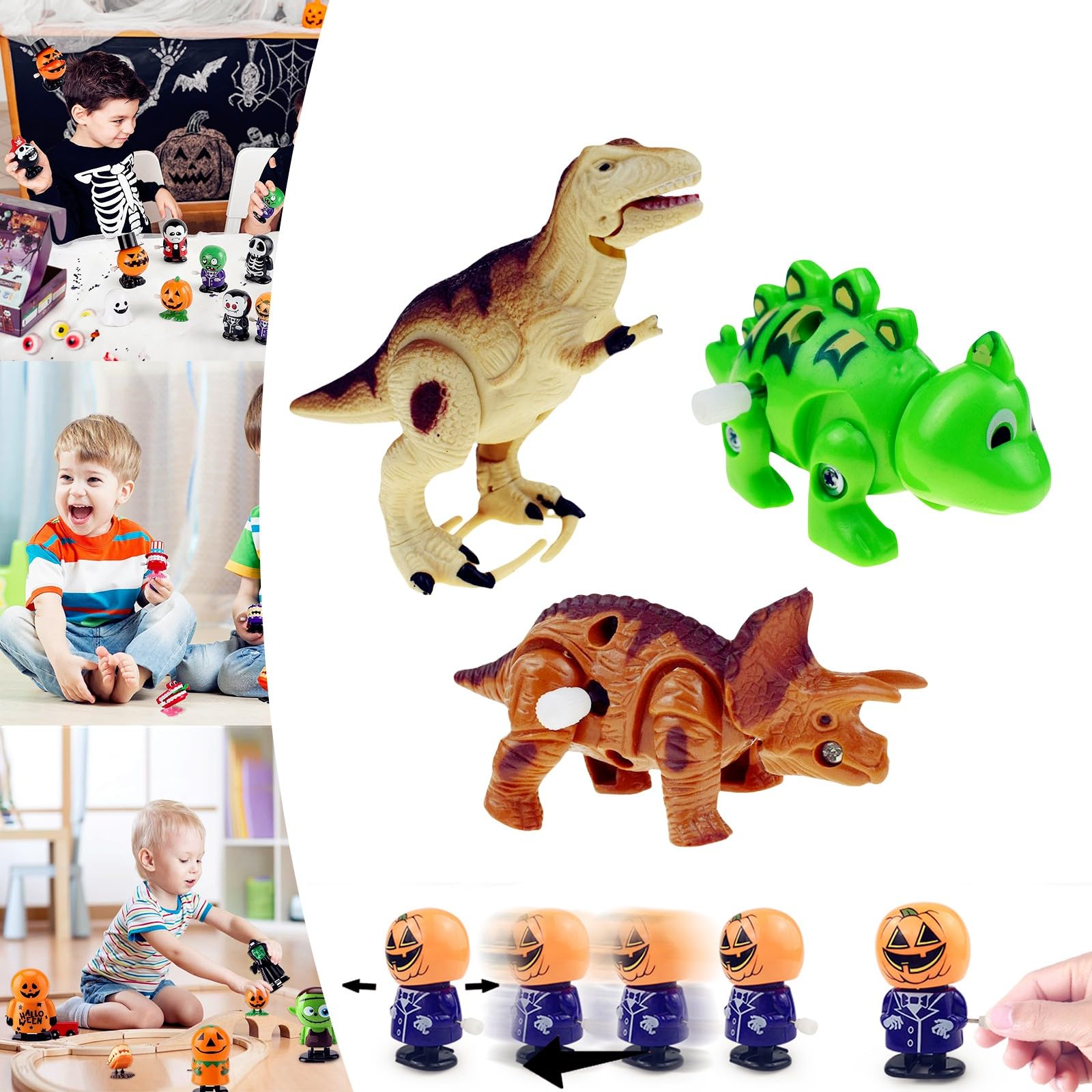 YAAVAAW 3Pcs Dinosaur Wind Up Toy for Kids Party Bag, Funny Jumping and Walking Clockwork Toy, Halloween Xmas Party Favors, Stocking Stuffers, Fillers, Cracker Gifts