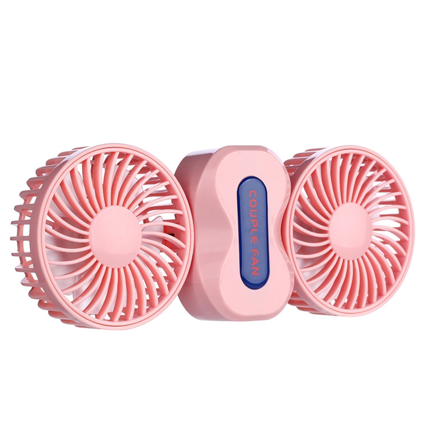 DinoPure Quiet Couples Mini Fan Portable Dual Head USB Rechargeable Foldable 180 Degree Rotation Desktop 3 Adjustable Speed Small Fan with LED Light (pink)