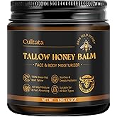Culltata Beef Tallow for Skin, Beef Tallow for Face, All Natural Hydrating Tallow Honey Balm, Grass-Fed Beef Tallow Balm with Raw Wild Honey and Organic Beeswax, Face & Body Moisturizer - 4.2OZ