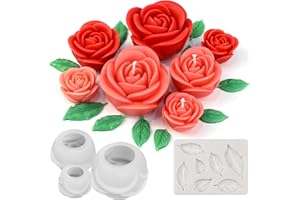 ZQYSING Rose Candle Molds, 4 Pcs Set of Large + Medium + Small 3D Rose Flower Silicone Molds with Leaf Mold for Candle Making, Epoxy Resin Casting, Wax Soap Clay Plaster Home Décor Handmade Gift