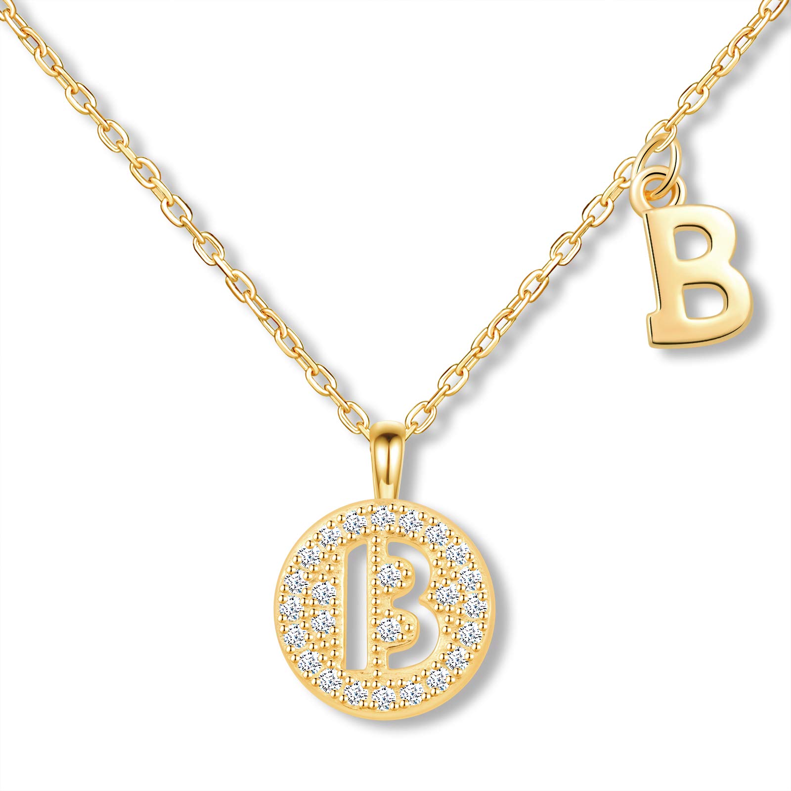 MicLee Women's girl's Necklace pendant, 925 Sterling Silver necklace, Fashion letter diamond necklace, Gold the letter B necklace pendant, Inlaid zircon, beautiful and shining pendant