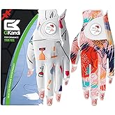GKandi Ladies Golf Gloves Women Right Handed Golfer Left Hand Value 2 Pack with Ball Marker Leather All Weather Grip Breathable Soft Gift Set
