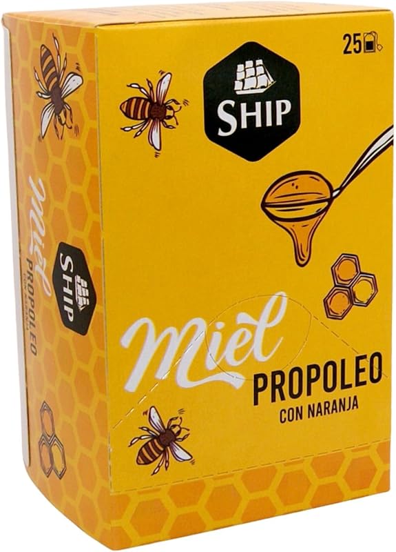 Ship - Infusión de Propóleo con Miel - Caja de 25 Unidades - Sabor a Naranja - Contribuye al Bienestar Respiratorio - Fortalece el Sistema Inmunológico - Propiedades Antibacterianas