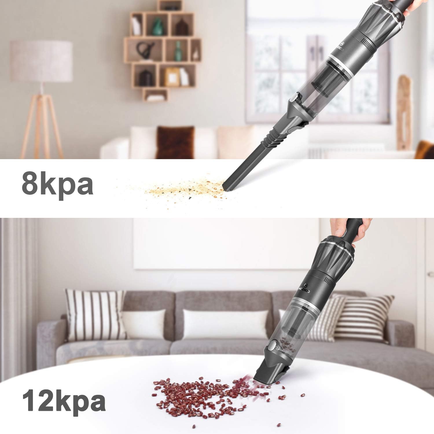 MOOSOO Handheld Vacuum 12KPa Cordless 1.1LB Ultra Lightweight 21 Minutes Mini Hand Vacuum Cleaner with Car Charger/Charging Dock Black, Single Touch Empty and Detachable Dust Cup -
