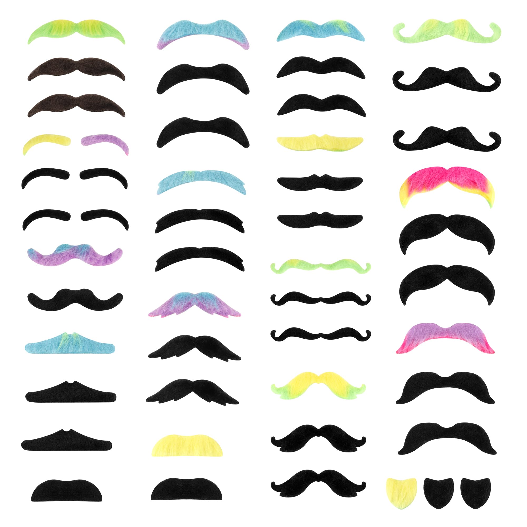 Wkjeneare Black and Colour 48pcs Fake Moustaches,Fake BeardFalse Moustache,Moustache for Sticking,Beard Mustache Straight,Halloween Funny Fake Beard Costume,Party Beard,Men's Costume Party Fake Beard
