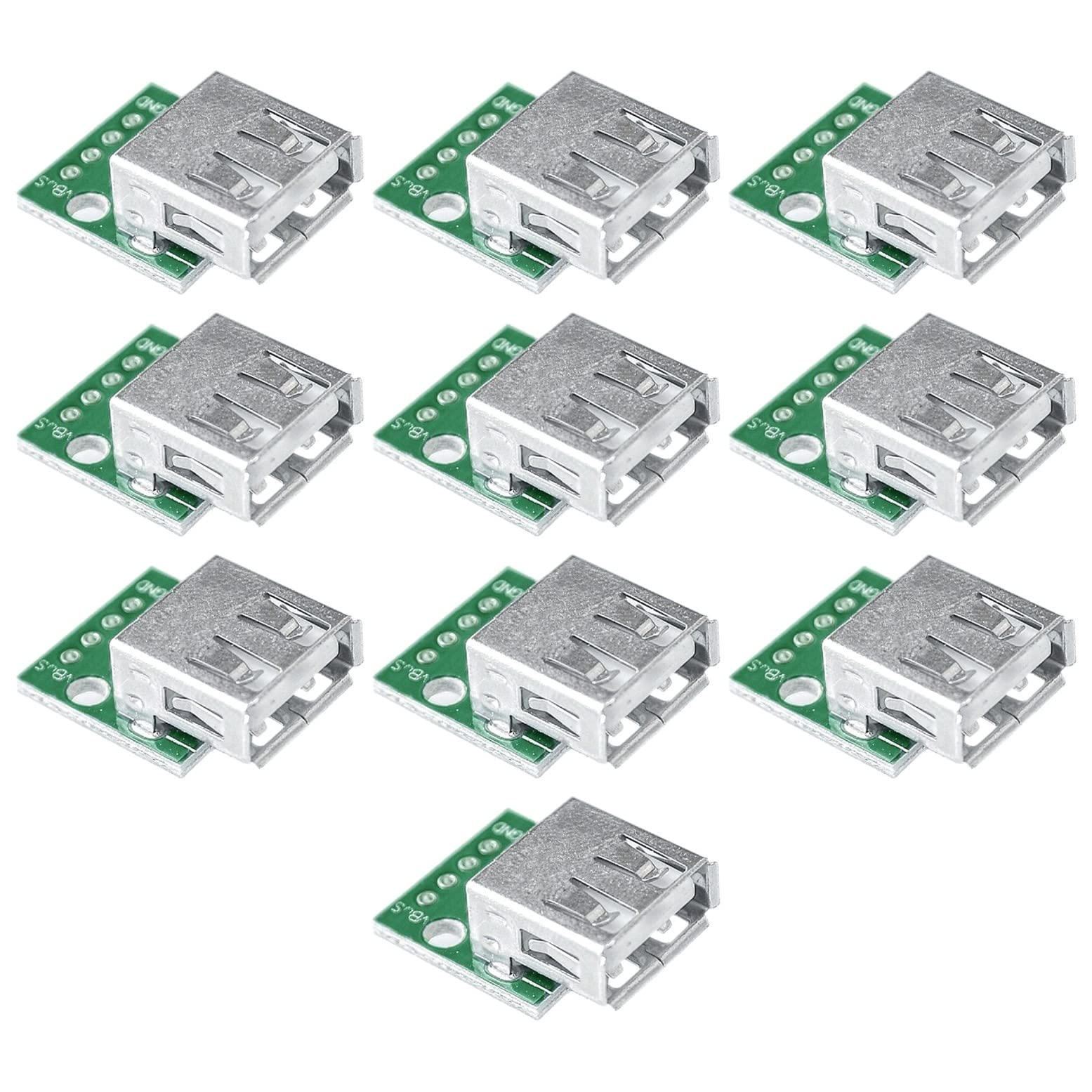 JZK 10x USB 2.0 Type A Female Socket Breakout Board, USB to DIP 2.54mm Pitch Adapter Connector, Great for DIY USB Power Supply, Breadboard Design