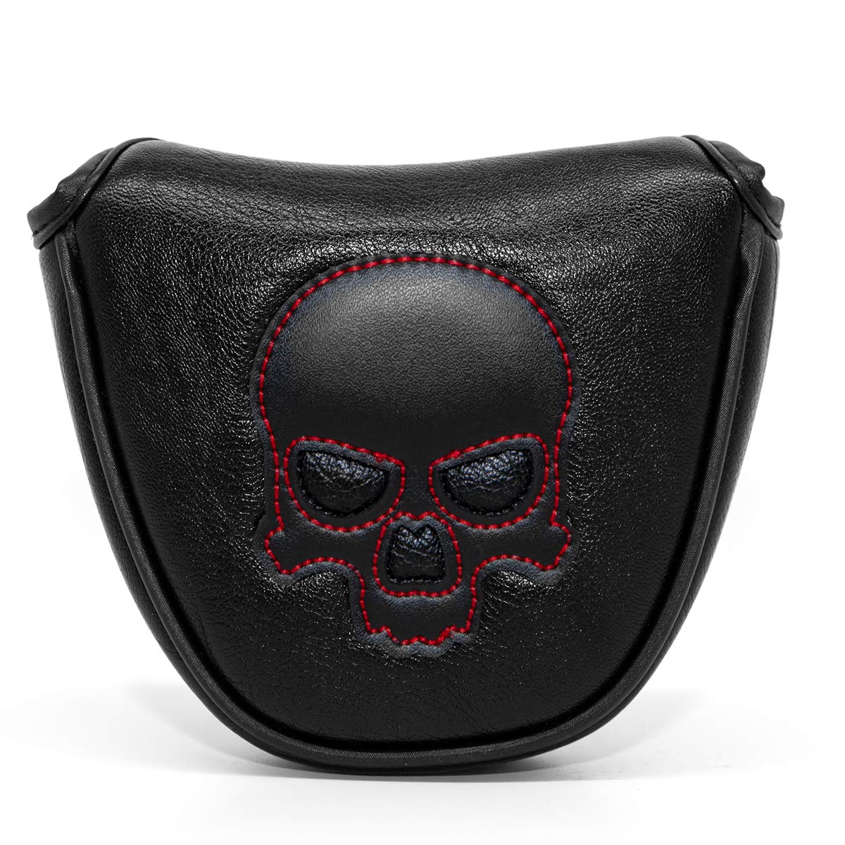 1pc Premium Snthetic Pu Leather Black Skull Golf Headcover Mallet Putter Club Head Cover Magnetic Closure Heel Shaft Cover