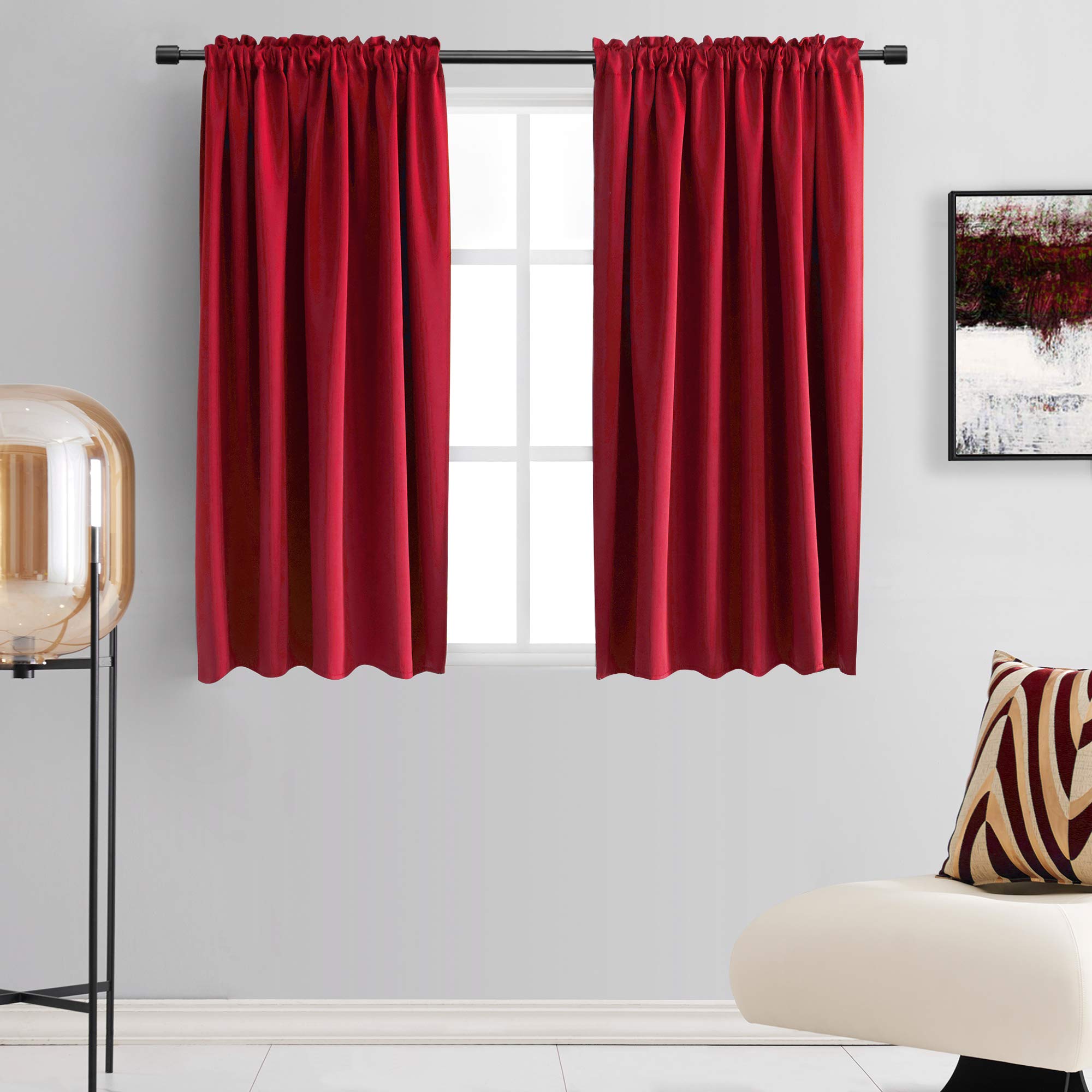 DONREN 45 Inch Chili Red Curtains Blackout Drapes for Loft - Room Darkening Thermal Insulated Solid Rod Pocket Panels, 2 Panels