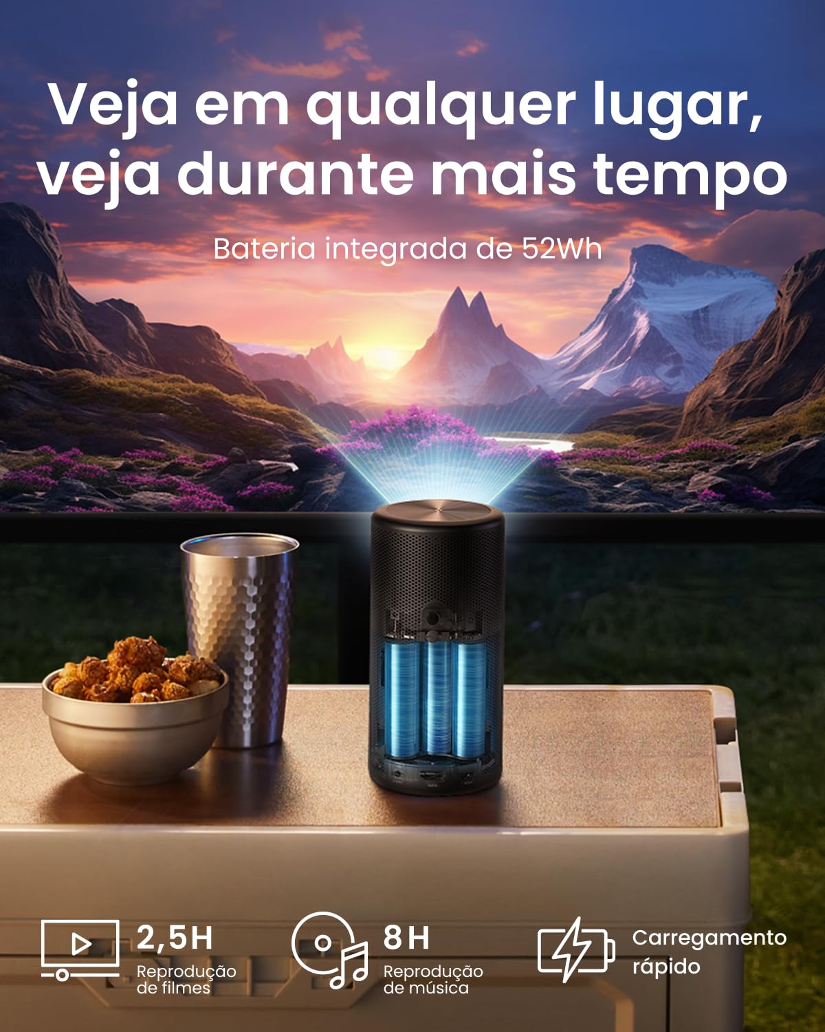 Nebula Capsule3 Mini Beamer, Smart Projektor, 1080p, WLAN, 200 ANSI-Lumen, Tragbarer Beamer, mit GTV, Netflix Vorinstalliert, Dolby Digital, 120-Zoll Bild,integrierter Akku, 2,5 Stunden Spielzeit 3