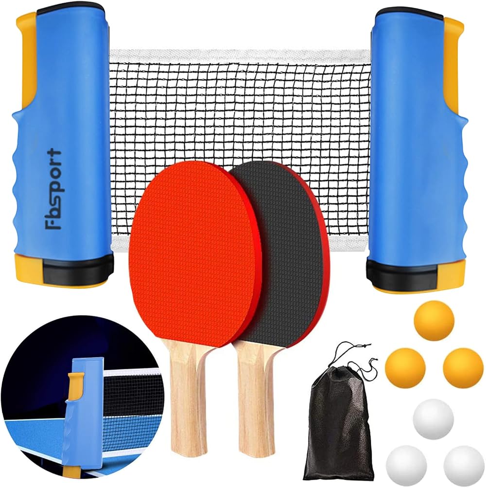 FBSPORT Table Tennis Set with 2 Paddles 6 Balls Retractable Net Carry Bag