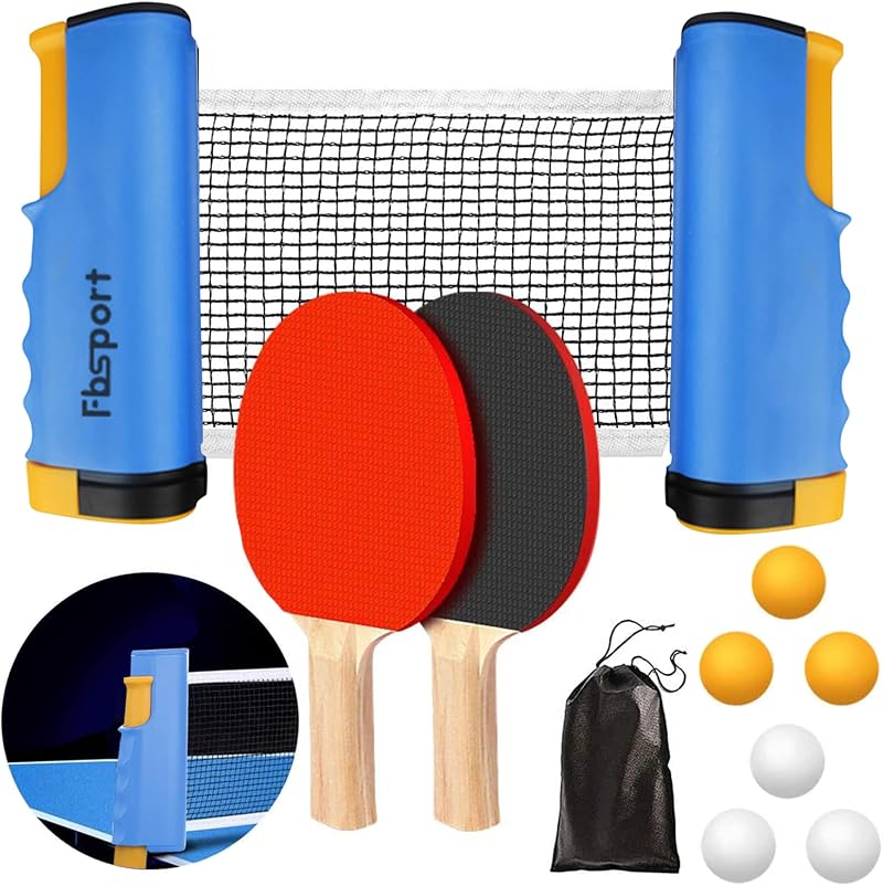 FBSPORT Table Tennis Set with 2 Paddles 6 Balls Retractable Net Carry Bag