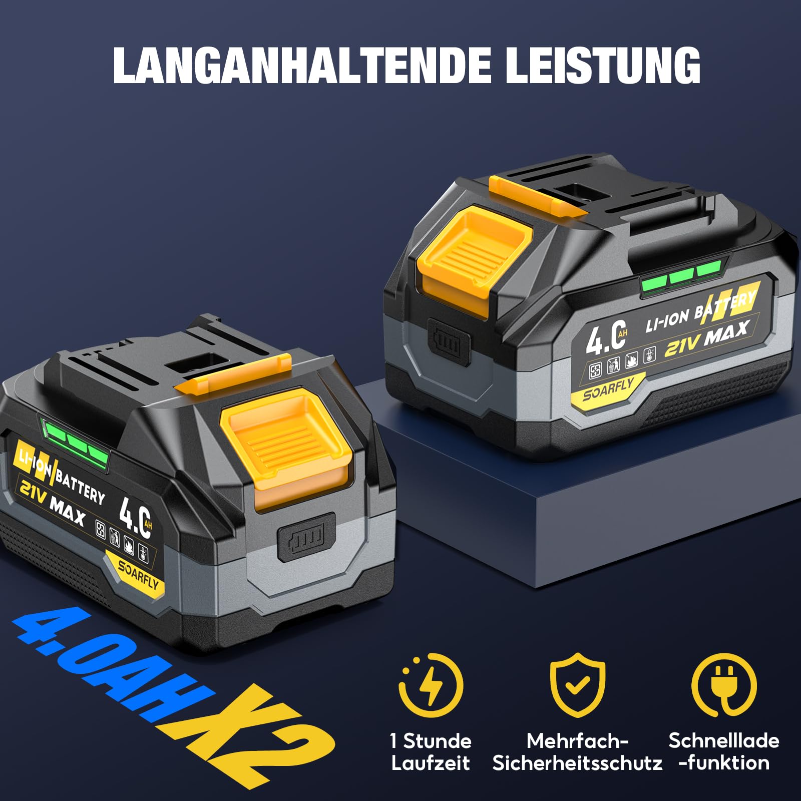 SoarFly Akku Schlagschrauber, 1200 Nm (900 FT-LBS), 1/2-Zoll-Schlagschrauber mit hohem Drehmoment, bürstenloser Motor, 2x4.0Ah Akku, 3 Geschwindigkeitsstufen, für Reifenwechsel und Kfz-Wartung 4