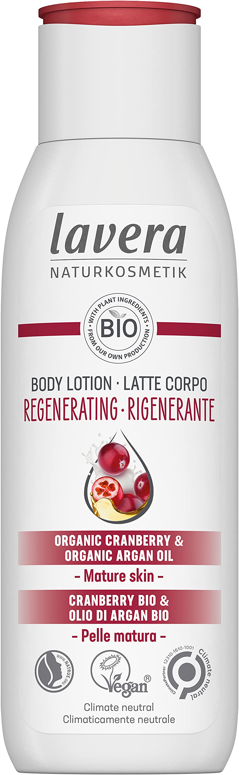 lavera Body Lotion Regenerating - Natural Cosmetics - vegan - Organic Cranberry & Organic Argan Oil - certified - 200ml, white