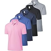 SWISSWELL 5 Pack Mens Polo Shirts Short Sleeve Moisture Wicking Golf Shirt Athletic Summer Casual Collared T-Shirt