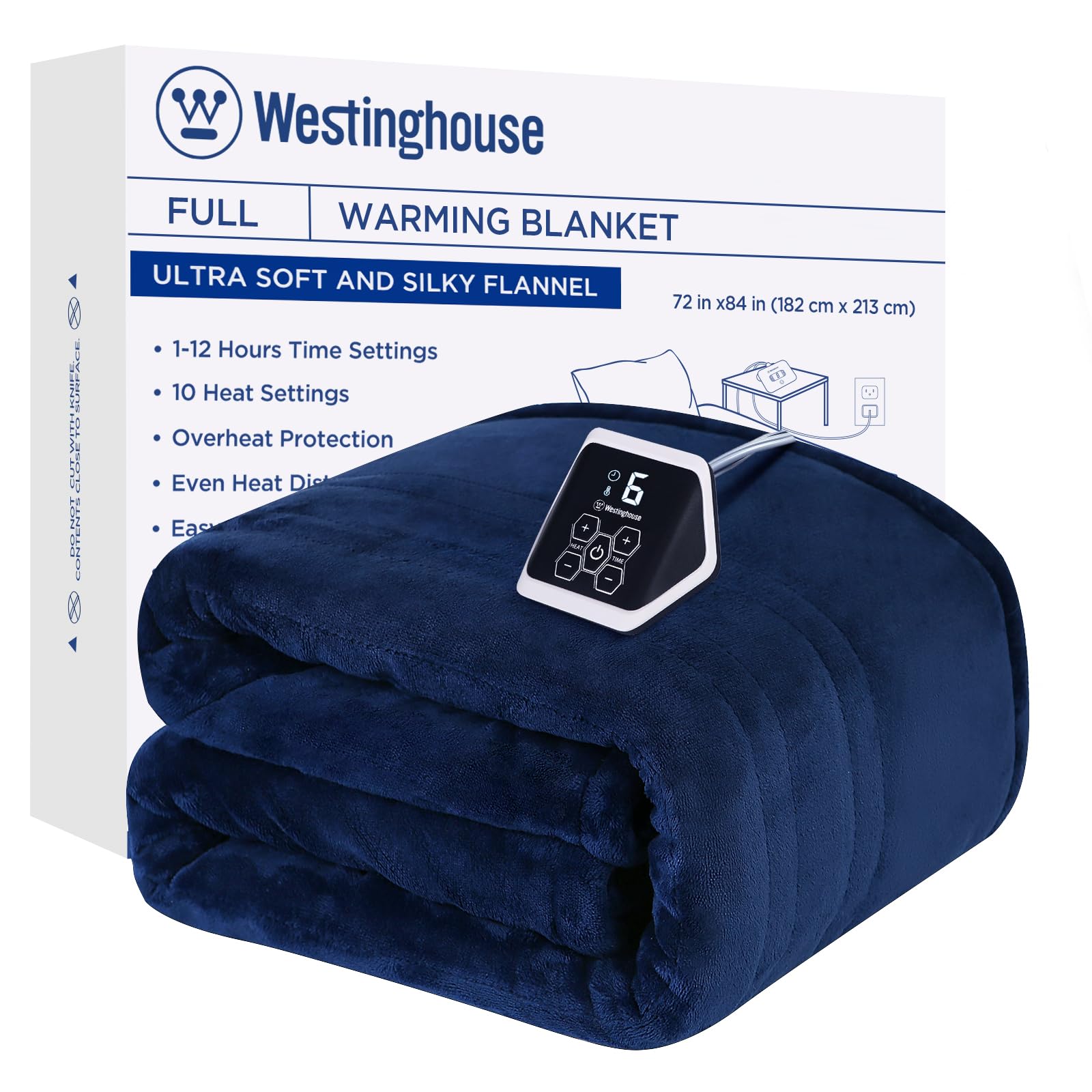 Photo 1 of Westinghouse Full Size Electric Heating Blanket, 10 Levels, Auto Shut Off, Fast Heating, Machine Washable (72x84 Inches, Navy Blue)