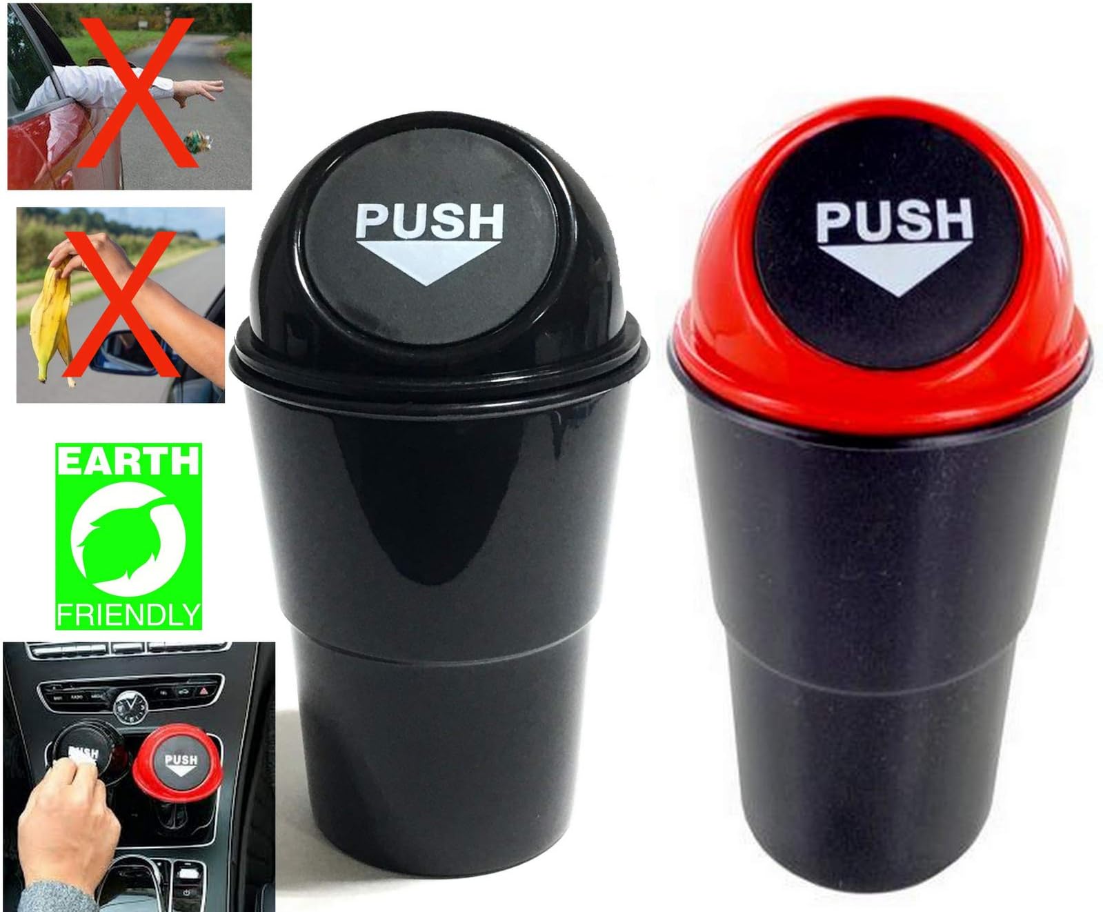 Azi 2 Car Cup Holder Trash Can Garbage Bin with Spring Loaded Lid - Keeps Your Car Clean - for Each Car or Front & Back Seats - Fits Standard Cupholder