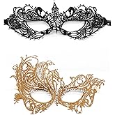 TFTSR Masquerade Masks for Women & Men - Mardi Gras & Venetian Dress Masks in Black & Gold Lace