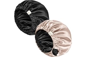 YANIBEST Silk Bonnet Satin Bonnet for Sleeping Women and Men, Adjustable Double Layer Hair Bonnet for Curly Hair, Black Champ
