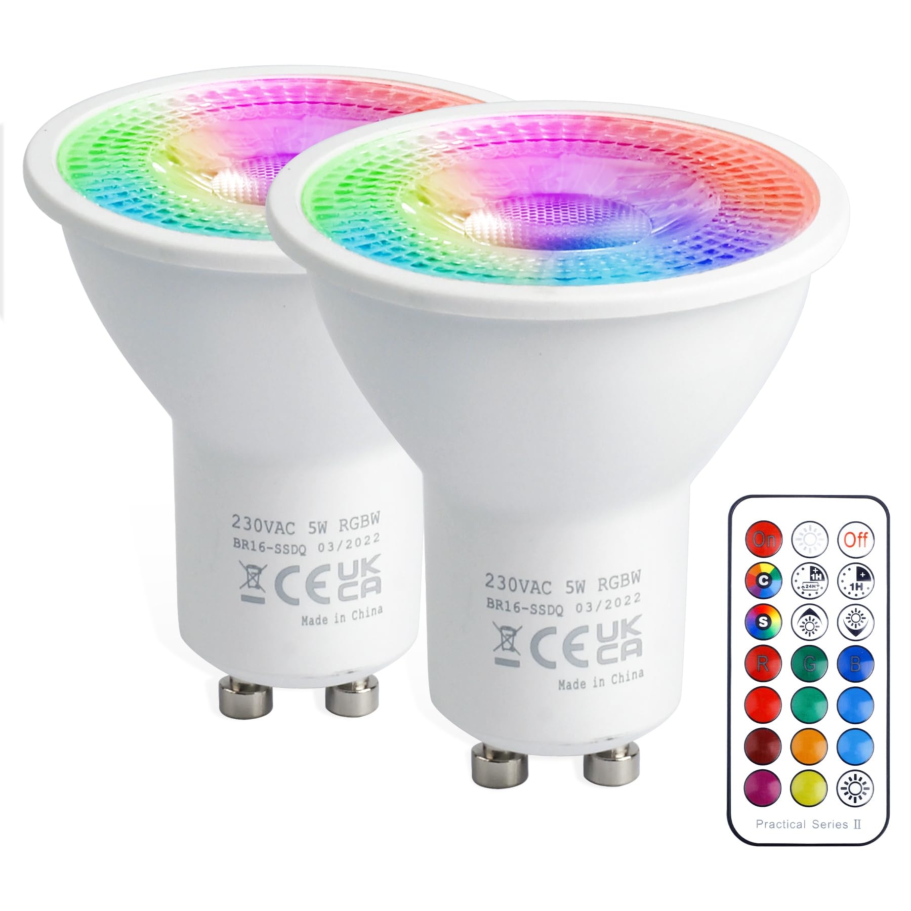 VARICART GU10 Colour Changing LED Bulbs, 5W Dimmable Spot Light Bulb, 12 Colour RGB + Cool White 6000K, 5 Modes, Built-in Memory with Remote, 35W~50W Equiv. for Everyday & Mood Lighting (2 Pack)