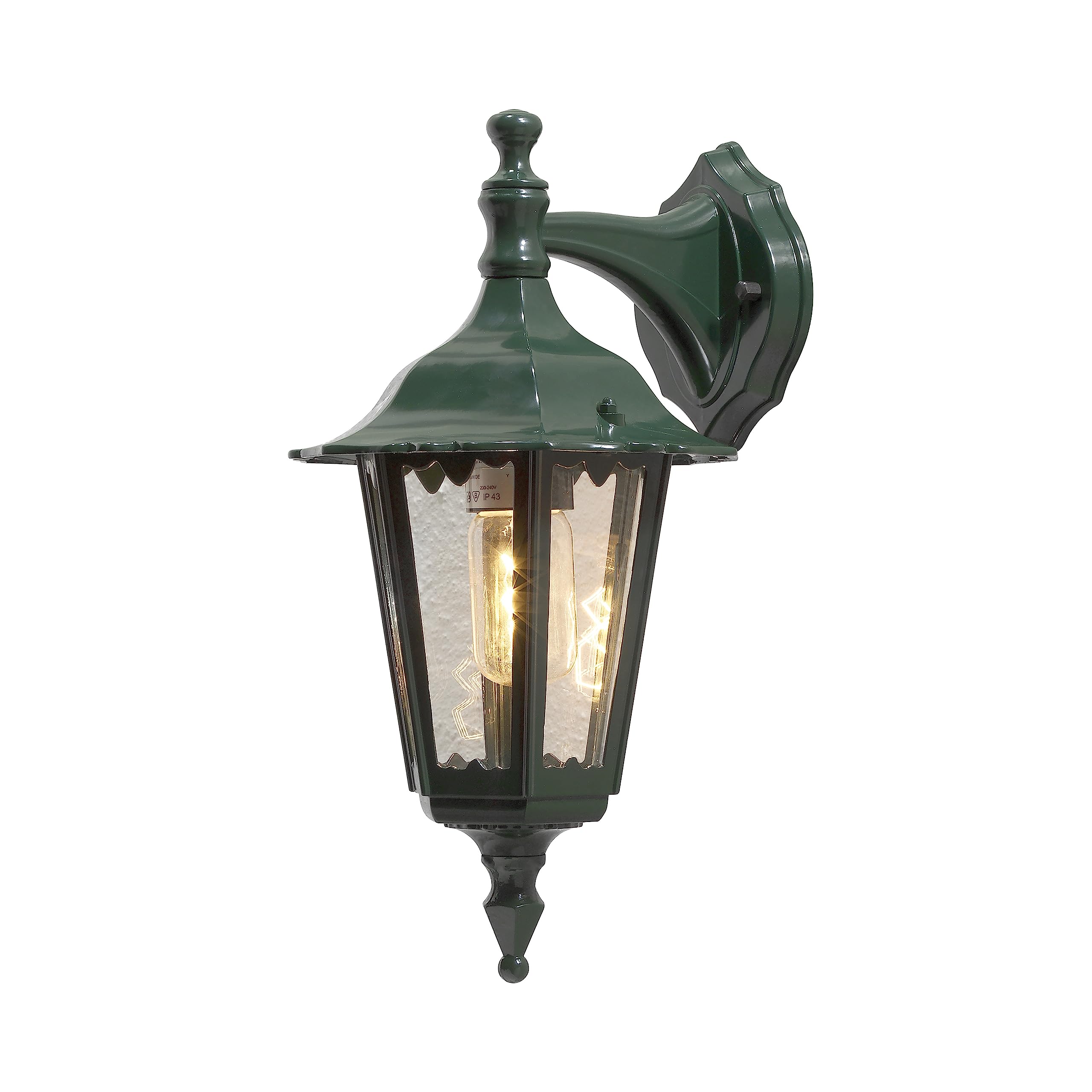 Konstsmide Outdoor Wall Light Mains Powered/Firenze Small Up Traditional Lantern/1 x 60 W E27 Max Lamp/Clear Glass/Aluminium/IP43/Outside Light Green — image 1