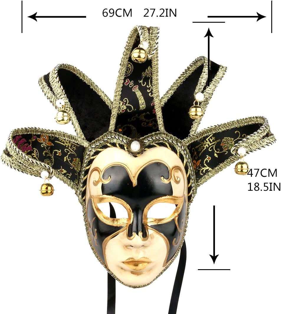 YU FENG Handpainted Mask, Jester Costume for Carnival Black, Masquerade Fancy Dress, E_black - Image 4