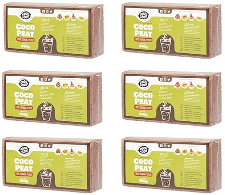 Coco&Coir® 6 x 650 (9L) Kokoserde | Kokosblumenerde| Kokospflanzerde | Kokos-Kompost | Blumenerde aus Kokosfaser | Kokostorf 
