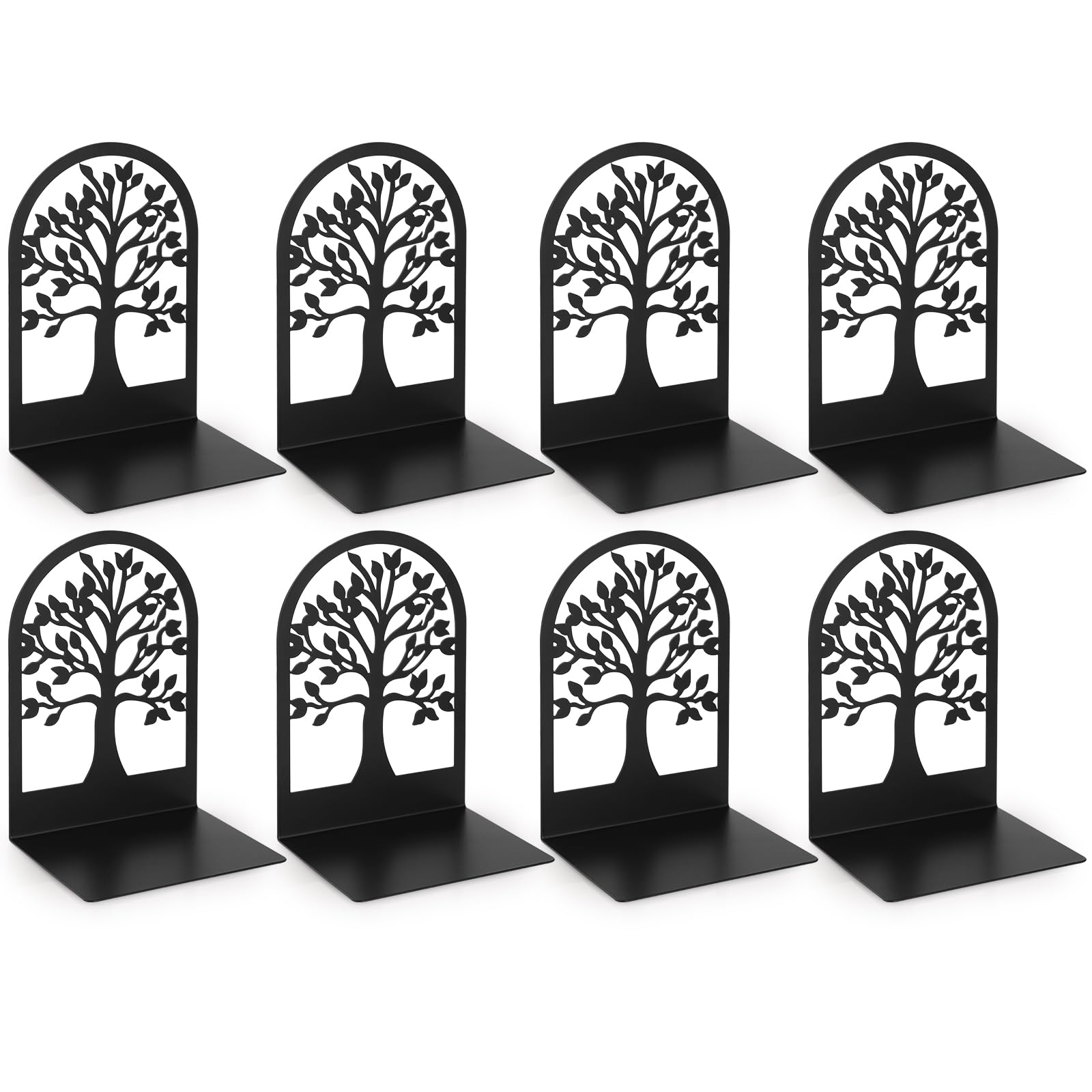 Anhow 4 Pairs Book Ends, Metal Arc Bookends Holders for Children, Schools, Libraries - Black/ 9.3 x 12 x 17.2 cm