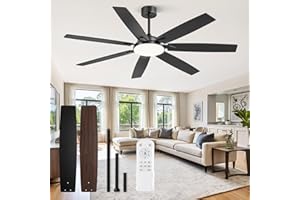 Fanbulous 62 Inch Large Ceiling Fans with Lights and Remote, Black Modern Ceiling Fan with 3CCT LED Light, Quiet DC Motor,Indoor/Outdoor Ceiling Fan with 7 Dual Finish Blades for Living Room, Patio