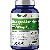 NusaPure Bacopa Leaf Monnieri Extract 20,000 mg 180 Tablets (Extract 20:1, Non-GMO, Gluten Free & Vegan)