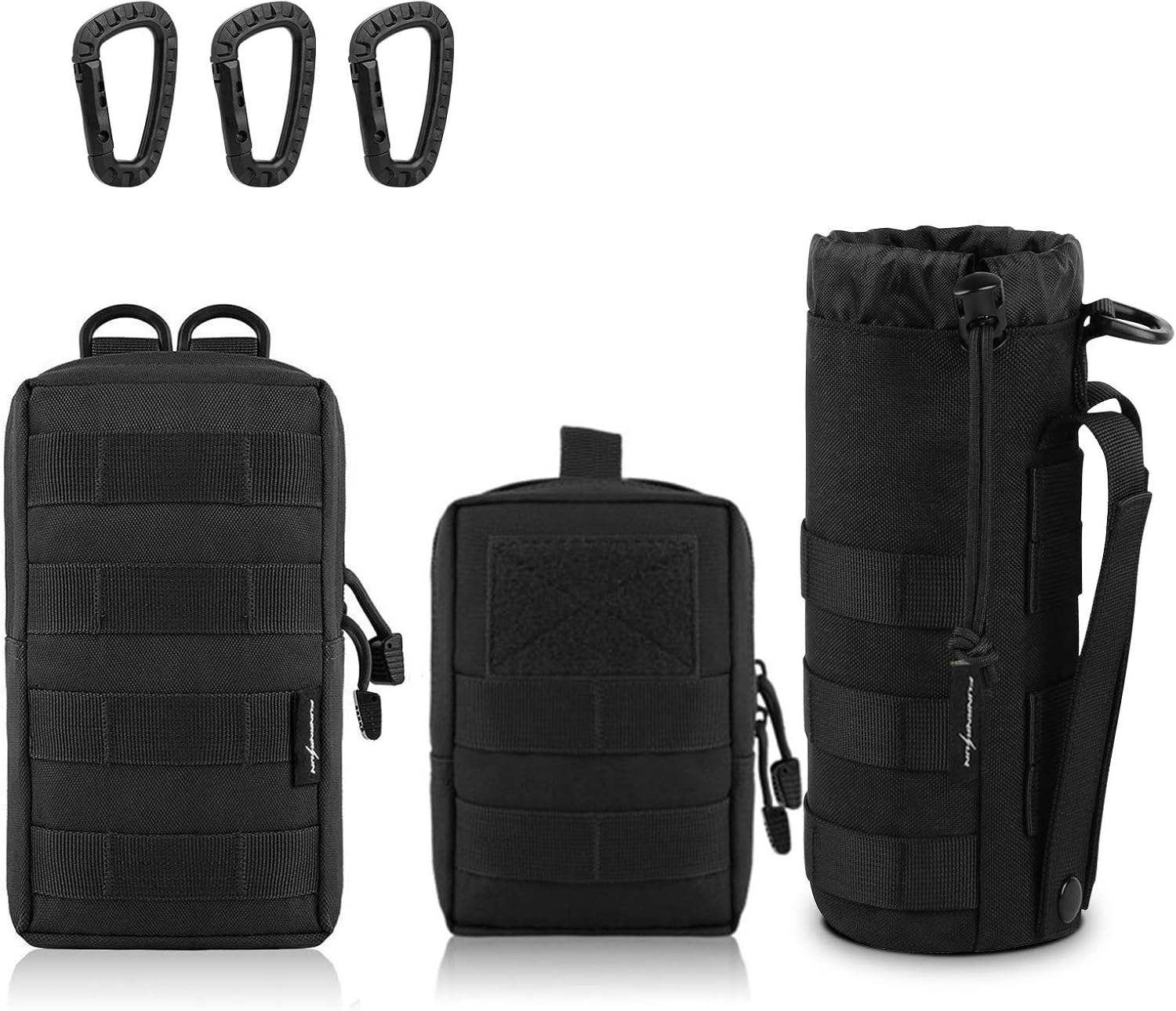 FUNANASUN 2 Pack Molle Pouches - Tactical Compact Water-Resistant EDC Pouch (2 Pack-Black + Water Bottle Pouch) : Sports & Outdoors