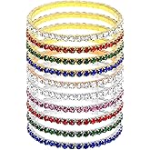 PENTA ANGEL Rhinestone Stretch Bracelets for Women 10Pcs 1920s Colorful Sparking Crystal Tennis Jewelry Bangle for Bridal Wedding Birthday Party Favor