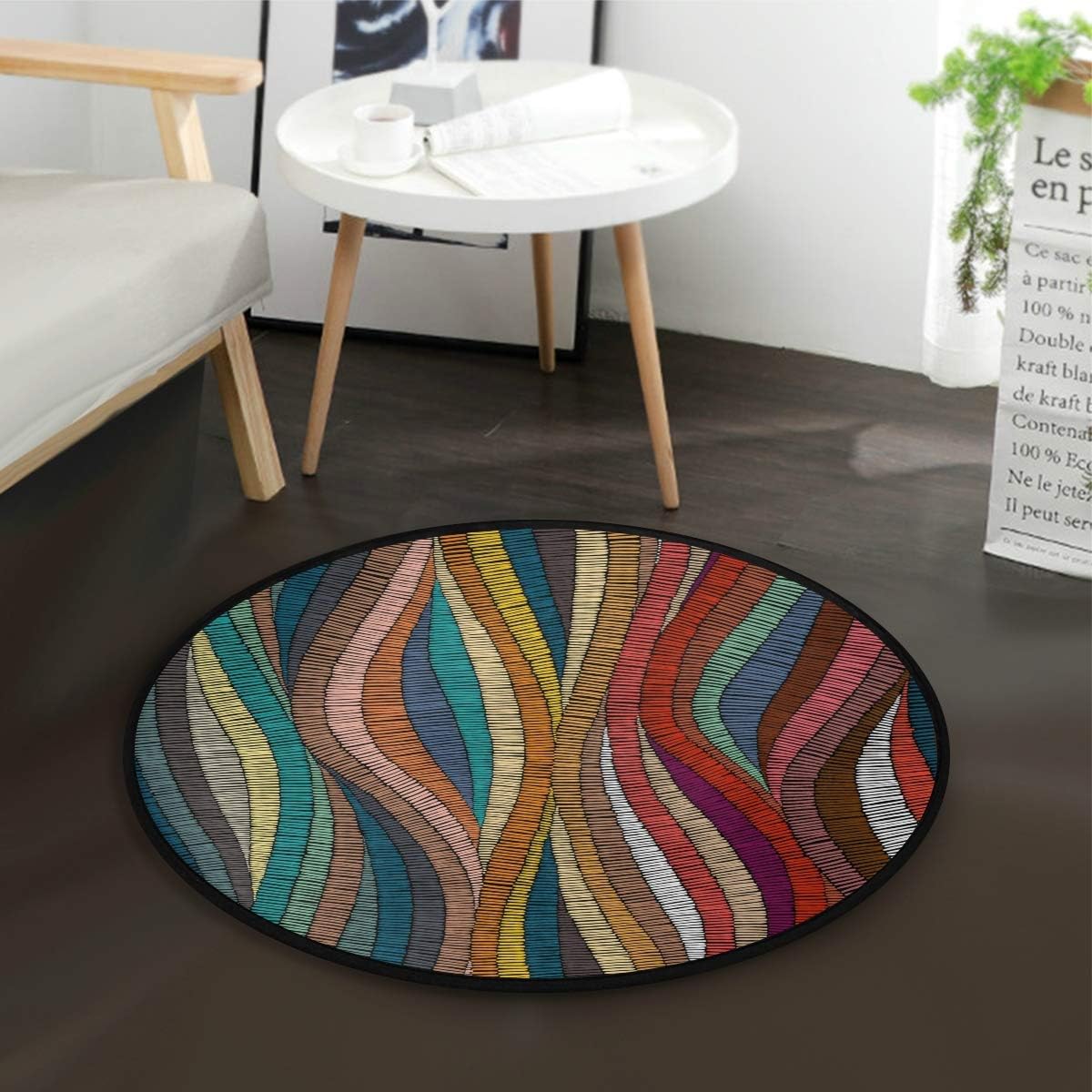 ZZAEO Colorful Wavy Bohemian Boho Style Round Area Rug Soft
