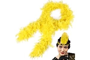 MehelloFeather Turkey Feather Boa 2 Yards 45g with 1920s Headband for DIY Craft Wedding Party Halloween Costume Decoration