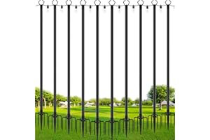 SINLEY 10 Pack String Light Poles,10 Ft Metal Poles with Fork for Outdoor String Lights,Outdoor Light Poles with Fork,Poles/Post/Stand for Outside,Patio,Deck,Backyard,Garden Wedding,Party