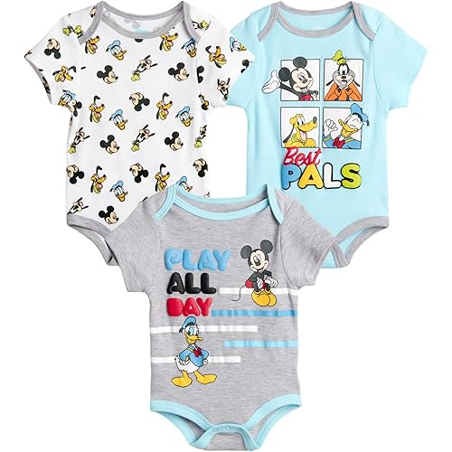 Disney Baby Boys' Bodysuits - 3 Pack Mickey Mouse, Lion King, Winnie The Pooh (Newborn)