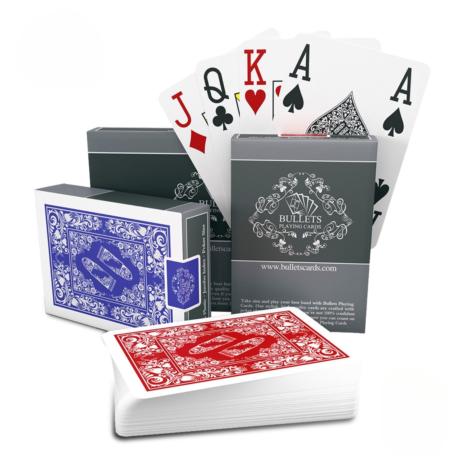 Bullets Playing Cards, Two Decks of Cards, Waterproof Plastic Playing Cards, Easy to Read & Great Feel, Jumbo Index & FourPips, Professional Playing Cards for Texas Holdem Poker