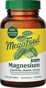 MegaFood Magnesium Glycinate, Malate, Citrate 300mg, 120 Capsules | Highly Absorbable 3 in 1 Magnesium Complex Blend to Suppo