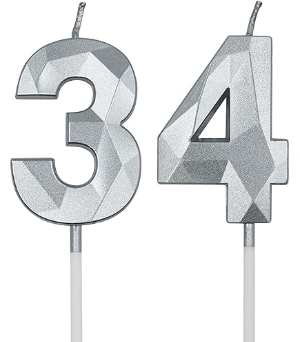 Silver Number 43 Birthday Candles - 2 Pack Cake Topper For 43rd Birthday Celebration