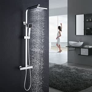 Auralum Columna de Ducha Termostatica Brillante Conjuntos de Ducha Sólido Alcachofa Ducha lluvia y Cuadrado 20 * 20CM Relación Calidad Precio