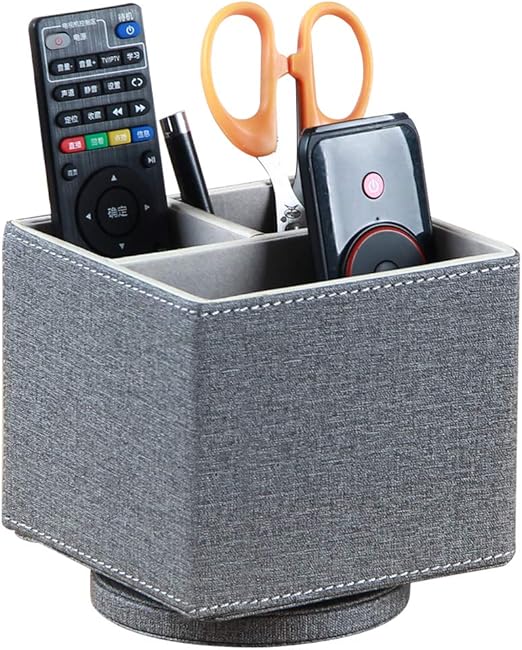 Amazon Com Leather Remote Control Holder 360 Degree Spinning Nightstand Tv Remote Caddy Office Supplies Storage Box Desk Organizer For Pencil Mobile Phone Dvd Blu Ray Heater Controllers Media Accessories Home Kitchen