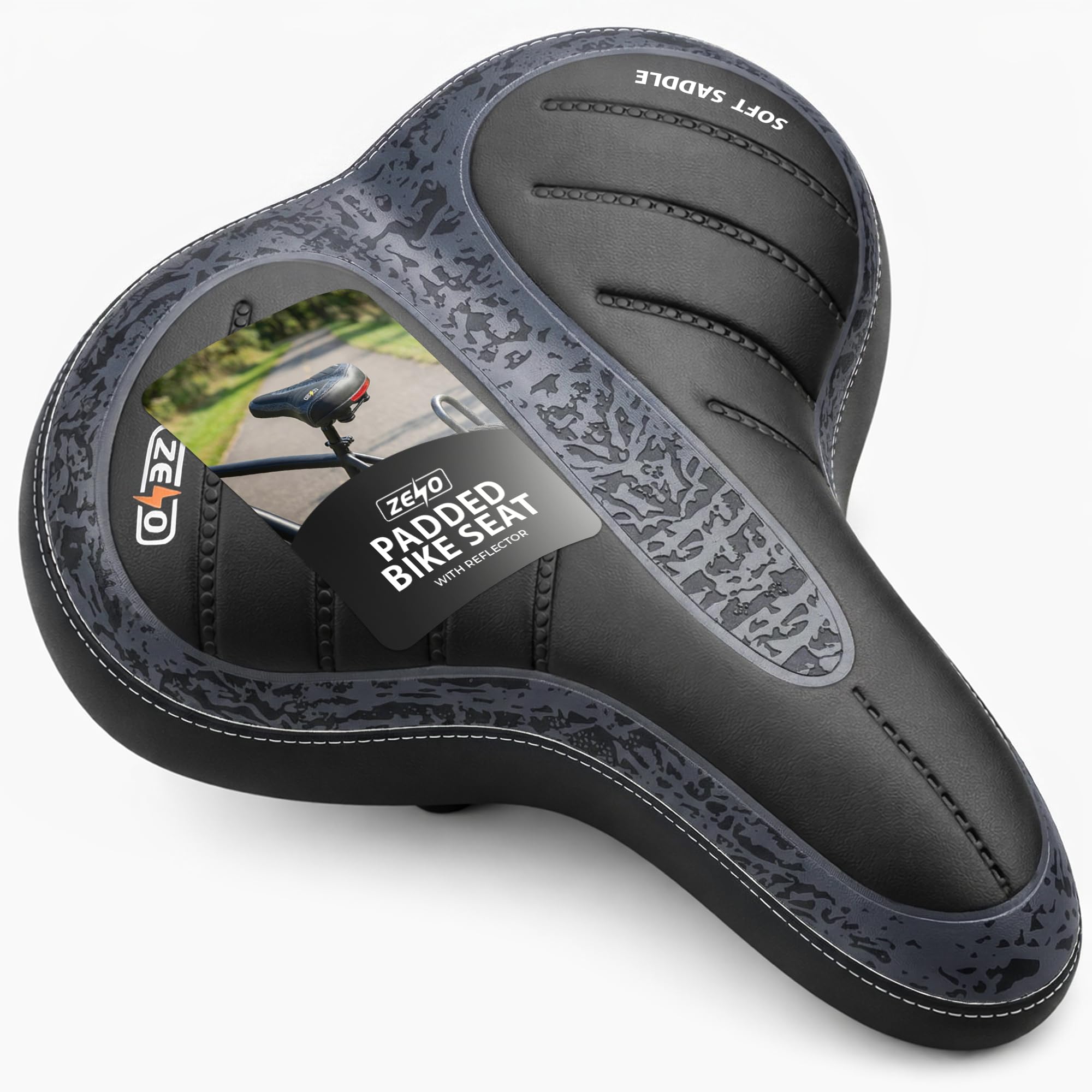 ZENO Bike Seat with Reflector | Bicycle Saddle with Soft Shockproof Springs and Punching Foam System | Cycling MTB Saddle Cushion Pad for Cruiser/Road Bikes/Touring/Mountain Bike/BMX | Army Print